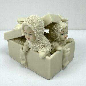 Vintage 80s 90s Dept 56 SNOWBABIES "Surprise" Angels Present Box Bisque Ornament